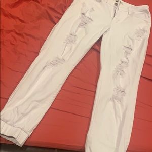 Distressed denim joggers